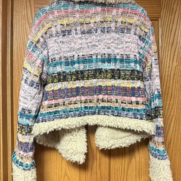 Anthropologie faux shearling-trimmed cropped sweater coat. - Picture 6 of 10